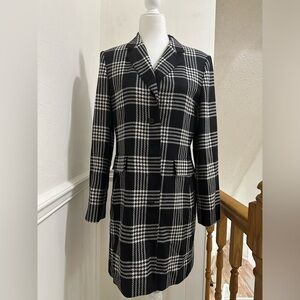 White Plaid Midi Coat Sz 8